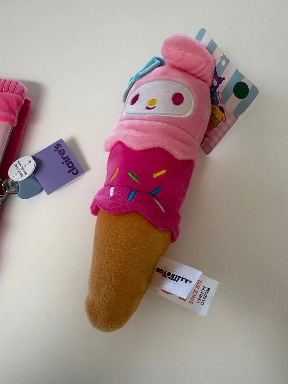 Claire's Pink Glitter Candy Plush Notebook & Pink Ice Cream Plush Keychain